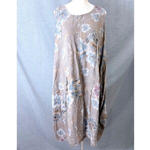 New Collection Italian Linen Floral Lagenlook Balloon Dress Pockets OS